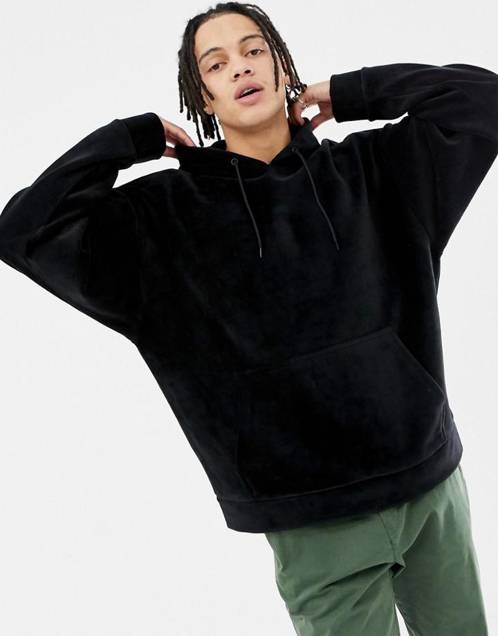 Weekday Big Hawk Velvet Hoodie - Black