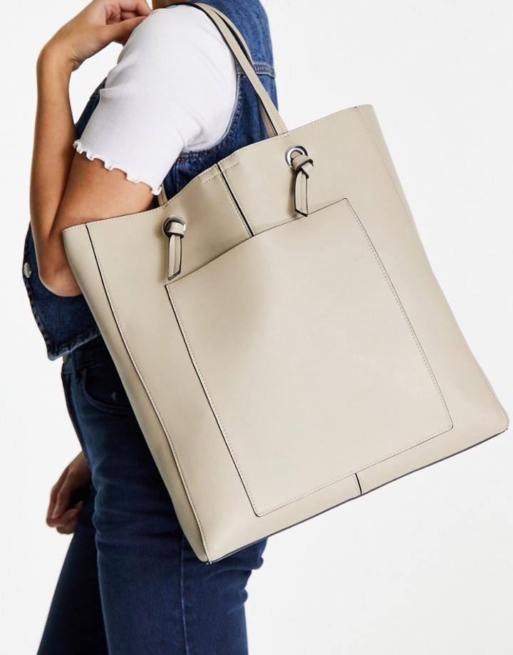 Topshop Pocket Detail Tote In Beige-neutral