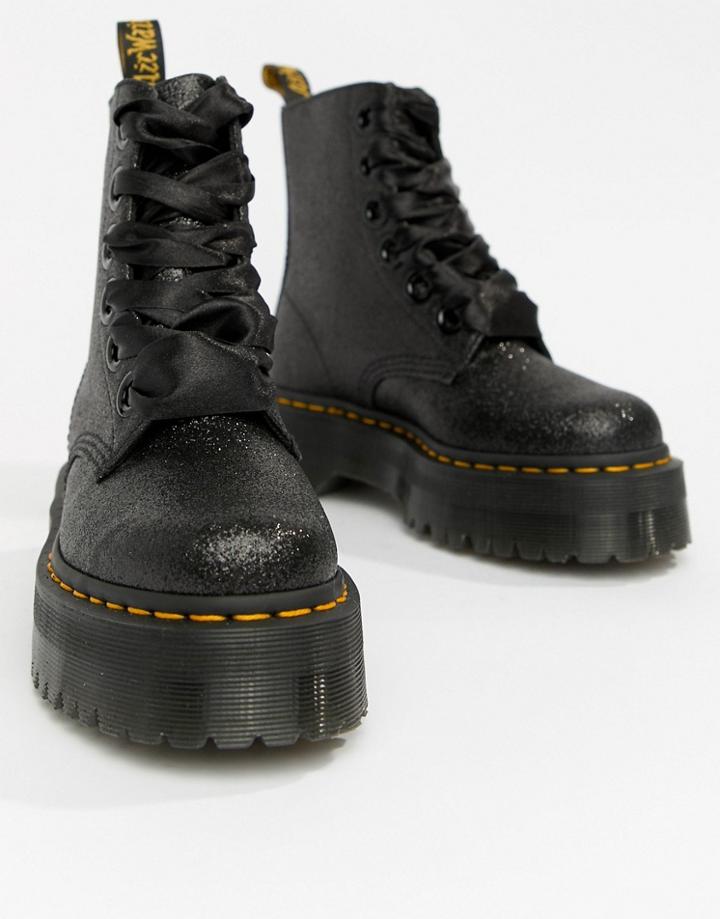 Dr Martens Molly Black Glitter Flatform Boots - Black