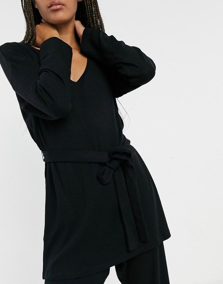 Lindex Filippa Eco Viscose Rib Wrap Front Lounge Top In Black