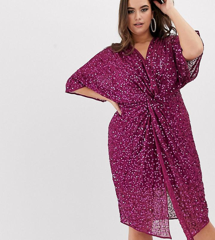 Asos Design Curve Scatter Sequin Knot Front Kimono Midi Dress - Multi