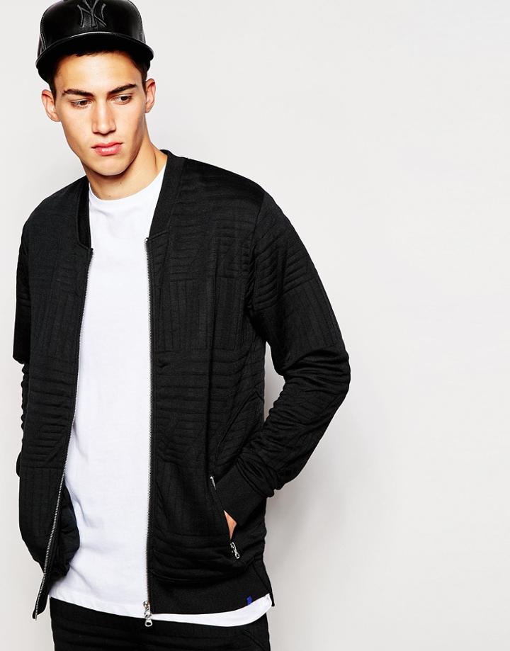 2xh Brothers Zip Up Bomber With 3d Pattern - Black
