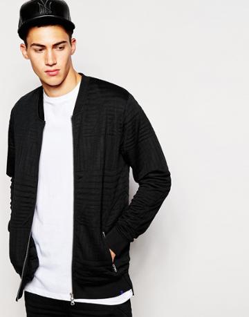 2xh Brothers Zip Up Bomber With 3d Pattern - Black