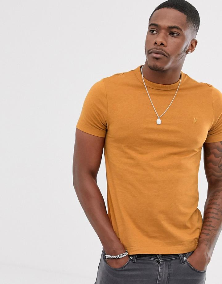 Farah Dennis Slim Fit Logo T-shirt In Gold - Yellow