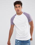 Brave Soul Purple Raglan T-shirt - White