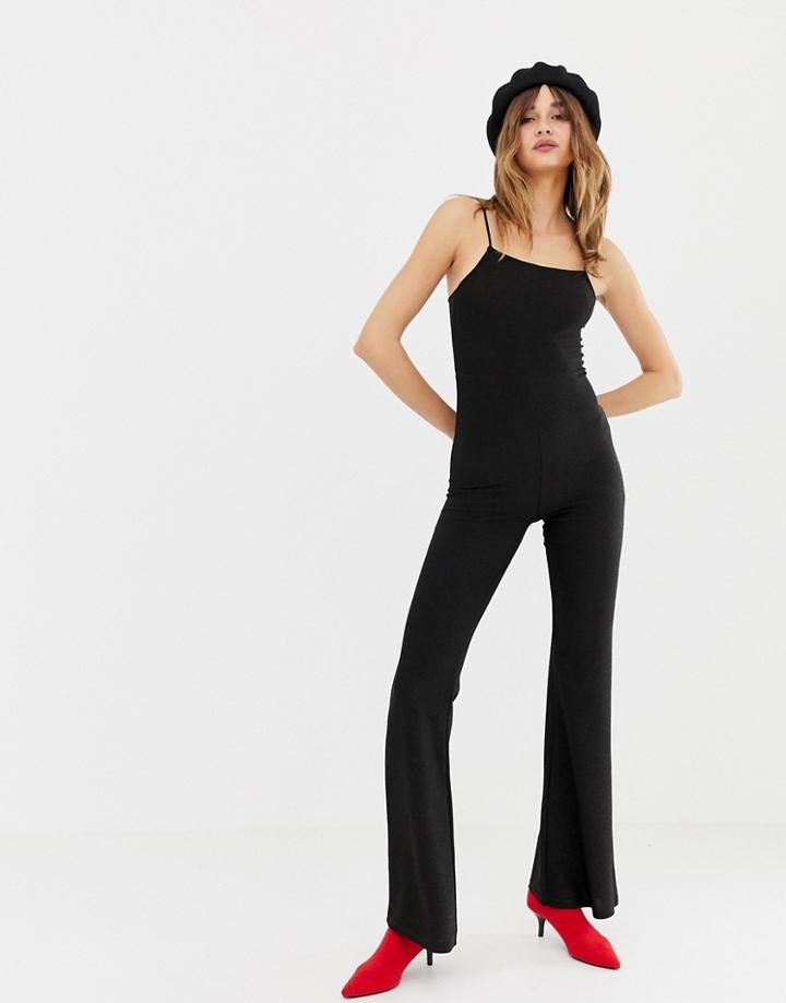 Stradivarius Glitter Wide Leg Jumpsuit - Black