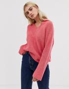 Mango V Neck Sweater In Pink - Pink