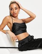 Asos Design Satin Strappy Tie Top In Black - Part Of A Set
