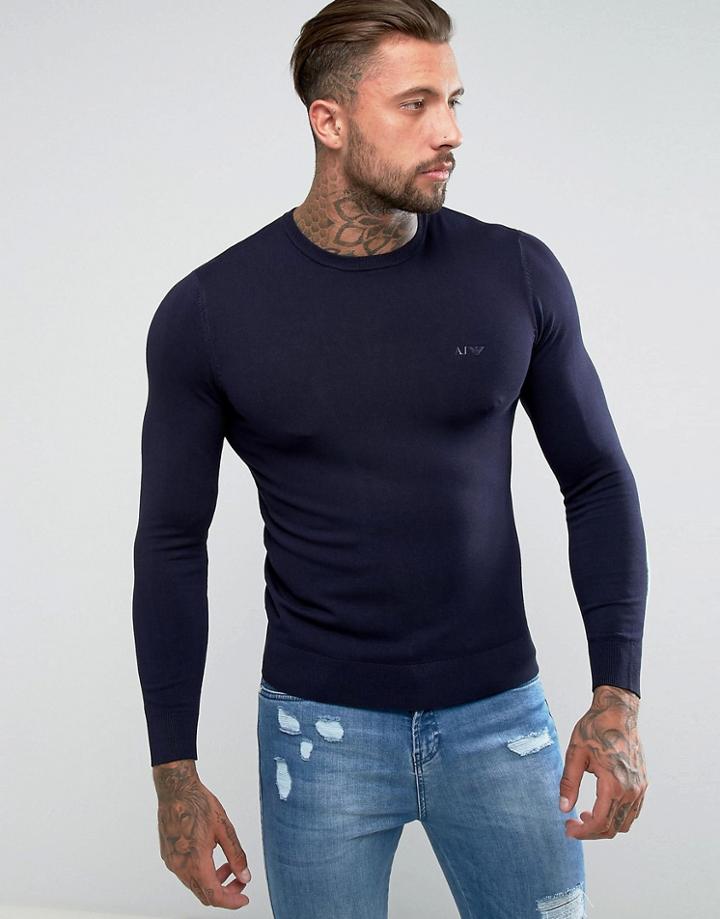 Armani Jeans Crew Neck Logo Sweater Navy - Navy