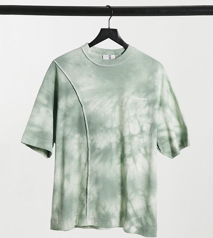 Collusion Unisex Oversized T-shirt With Seam Detail In Tie Dye-green