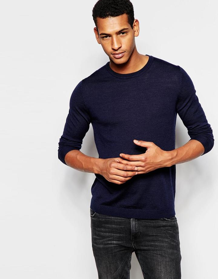 Esprit 100% Merino Wool Crew Neck Sweater - Navy