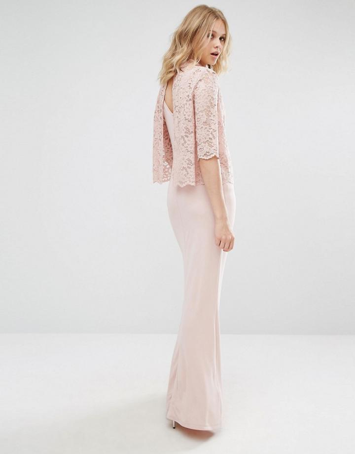 Mango High Neck Lace Top Maxi Dress - Pink