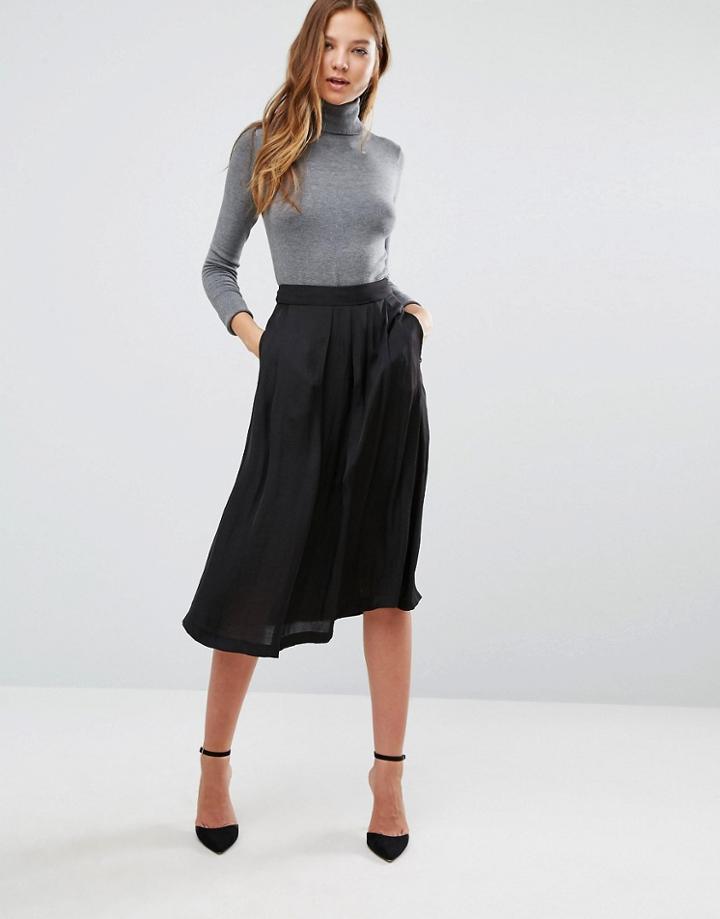 Mango Satin Midi Skirt - Black