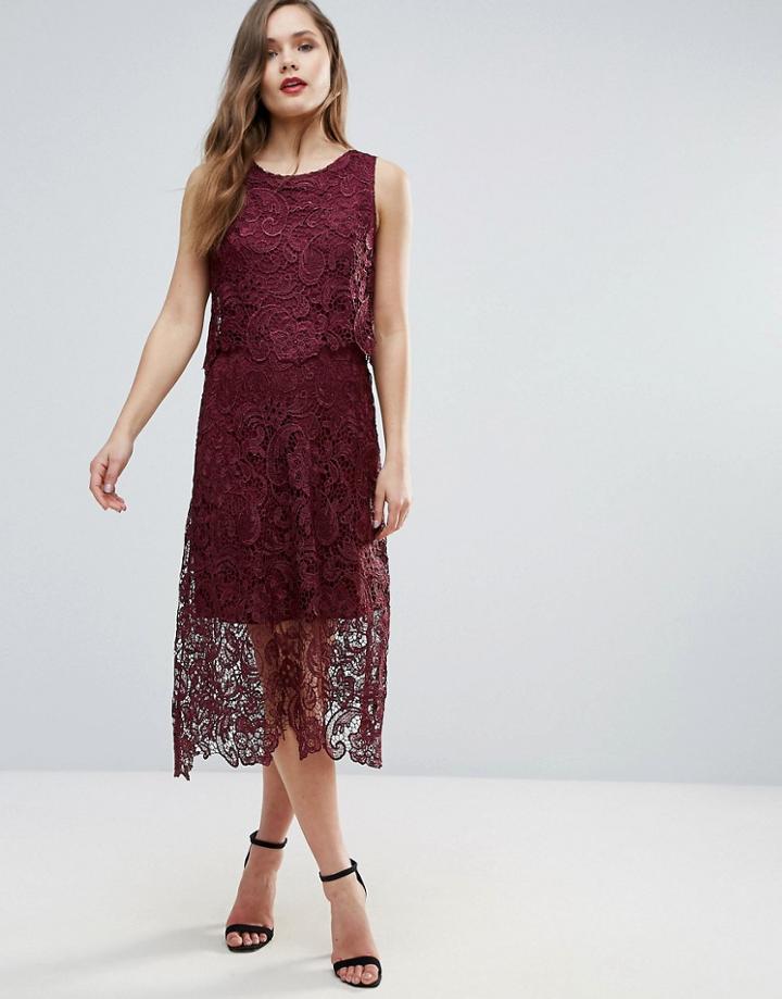 Ax Paris Lace Midi Dress - Red