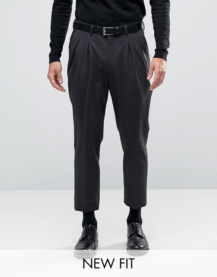 Asos Tapered Cropped Smart Pants With Pleats In Black - Black