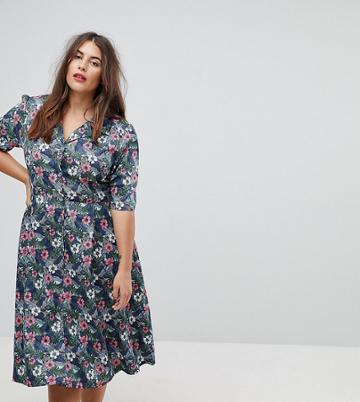 Uttam Boutique Plus Flower Print Button Dress - Multi