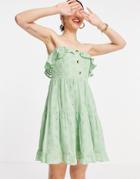Asos Design Bandeau Mini Sundress With Pephem In Broderie In Green