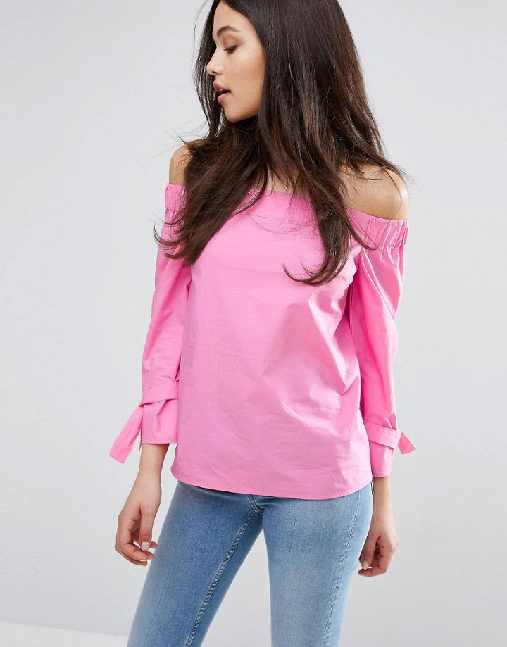 Warehouse Tie Strap Bardot Top - Pink