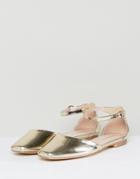 Glamorous Gold Ankle Strap Flat Shoes