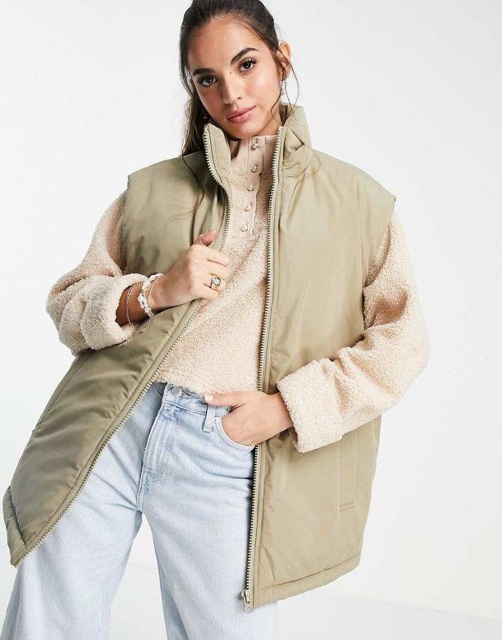 Asos Design Oversized Padded Vest In Stone-black