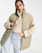Asos Design Oversized Padded Vest In Stone-black