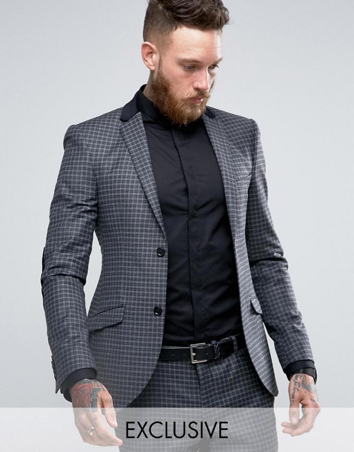 Heart & Dagger Super Skinny Blazer In Check With Lux Trim - Gray