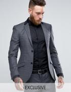 Heart & Dagger Super Skinny Blazer In Check With Lux Trim - Gray