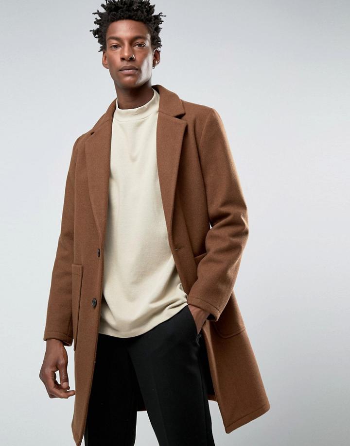 Asos Wool Mix Overcoat In Cocoon Fit In Brown - Brown