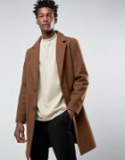 Asos Wool Mix Overcoat In Cocoon Fit In Brown - Brown