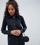 Asos Design Tall Denim Shirt With Pocket In Washed Black - Black