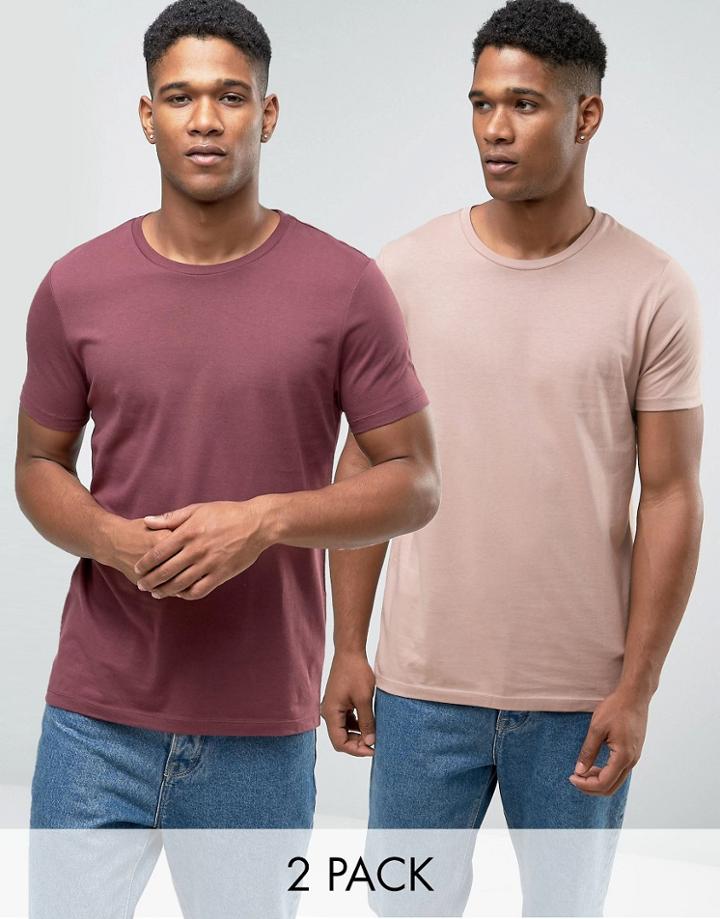 Asos 2 Pack T-shirt In Red/beige - Multi
