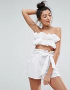 Asos Beach Co-ord Bandeau Top With Ruched Frill Detail - White