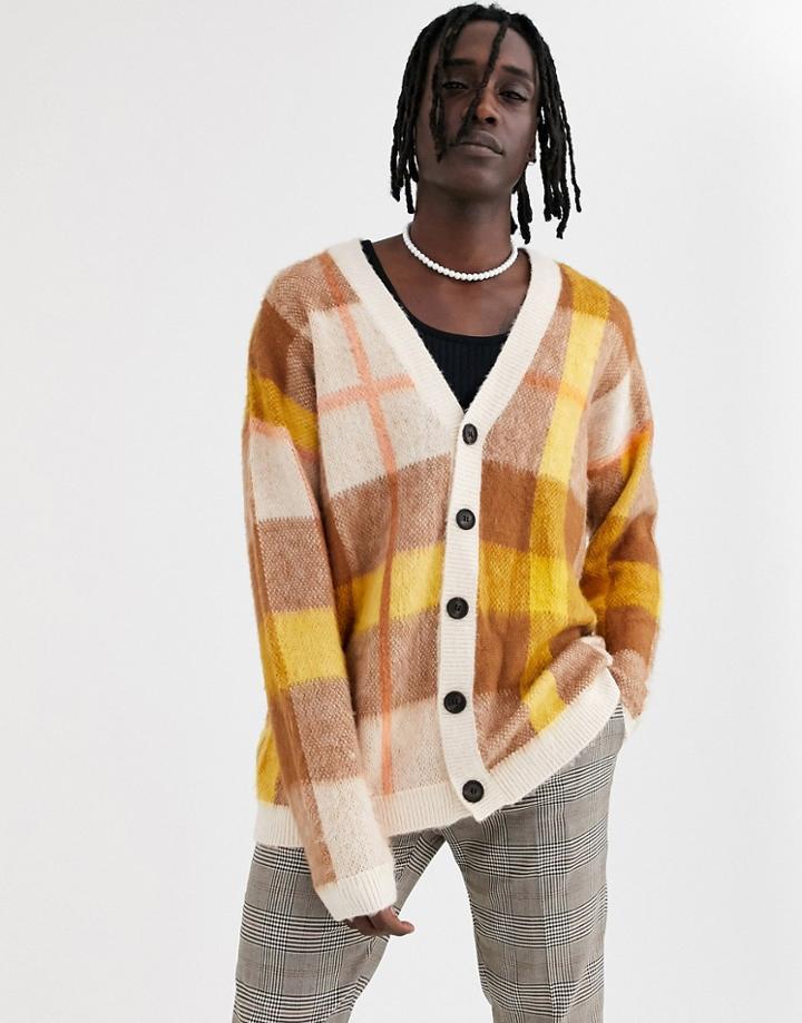 Asos Design Oversized Cardigan In Oatmeal Check-beige