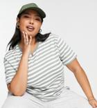 Asos Design Curve Ultimate T-shirt In Khaki And White Stripe-multi