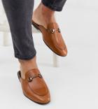 Asos Design Wide Fit Backless Mule Loafer In Tan Leather With Snaffle - Tan