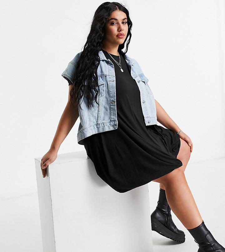 Simply Be Jersey Smock Dress In Black