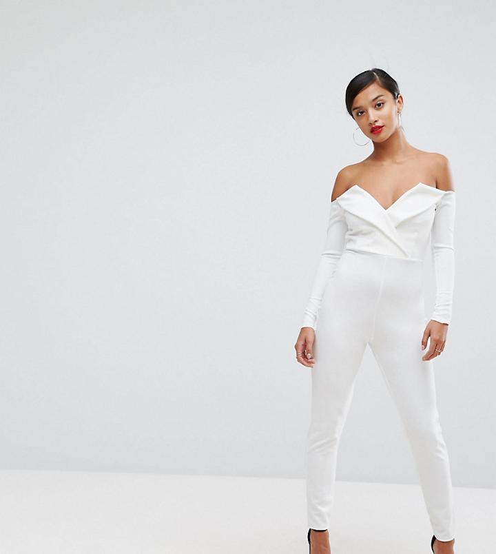 Missguided Petite Bardot Tux Jumpsuit - White