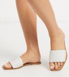 Asos Design Wide Fit Faultless Leather Woven Mule Sandals In White