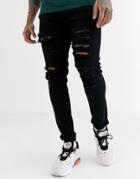 Liquor N Poker Skinny Fit Jeans With Rips In Black