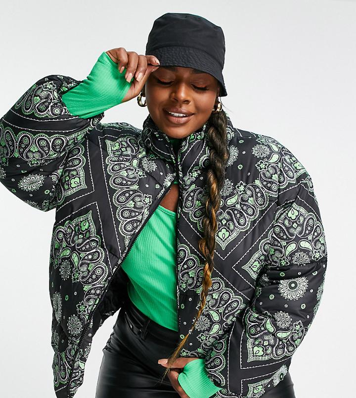 Native Youth Plus Oversized Padded Jacket In Paisley Print-black