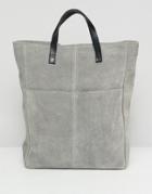 Asos Design Large Suede Backpack With Slip Pocket - Gray