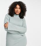 Public Desire Curve Luxe Rib Flared Sleeve Longline Top In Mint - Part Of A Set-green