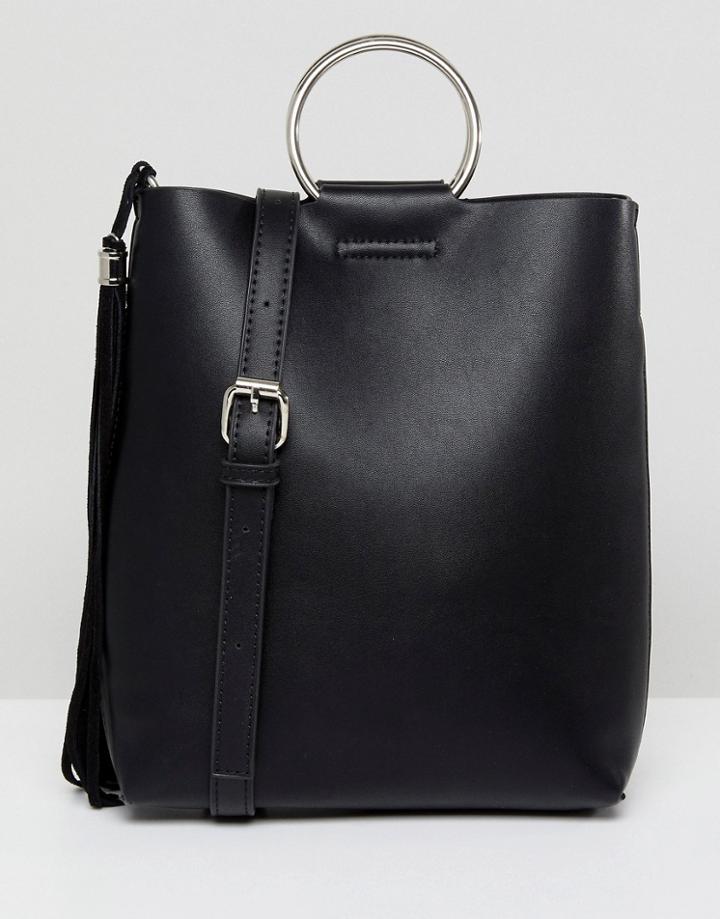 Street Level Black Ring Detail Cross Body Bag - Black
