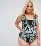 Asos Curve Tropical Pop Swimsuit With Mesh Insert - Multi