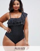 Unique21 Hero One Shoulder Polka Dot Swimsuit - Black