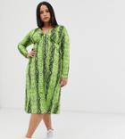 Asos Design Curve Midi Dress With Knot Front In Snake Print - Multi
