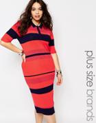 Alice & You Knitted Pencil Dress With Collar - Red