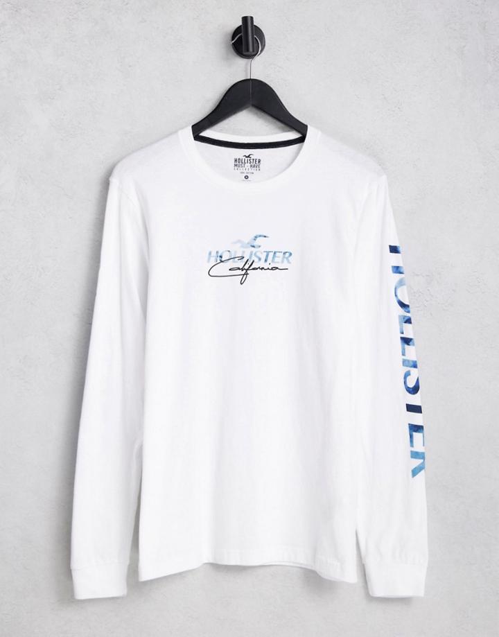Hollister Long Sleeve T-shirt With Chest And Sleeve Logo In White