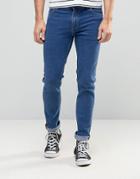 Asos Skinny Jeans In Mid Wash Vintage Blue - Blue