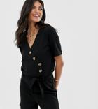 Y.a.s Tall Bahia Spotted Button Down Romper - Black